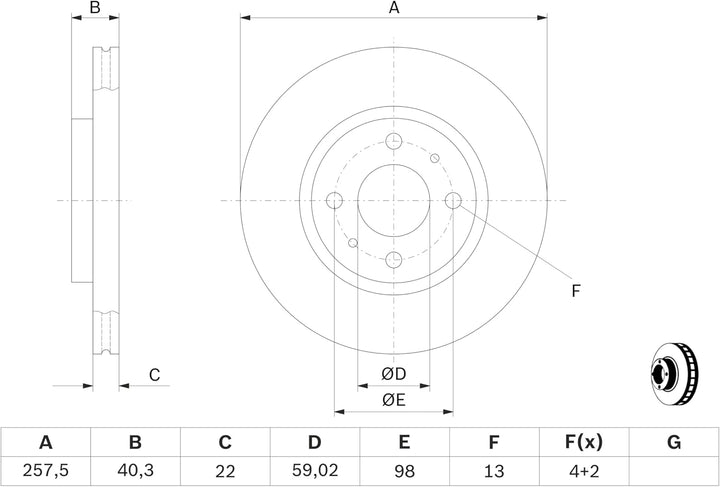 Bosch BD2044 Bremsscheiben - Vorderachse - ECE-R90 Zertifizierung - zwei Bremsscheiben pro Set