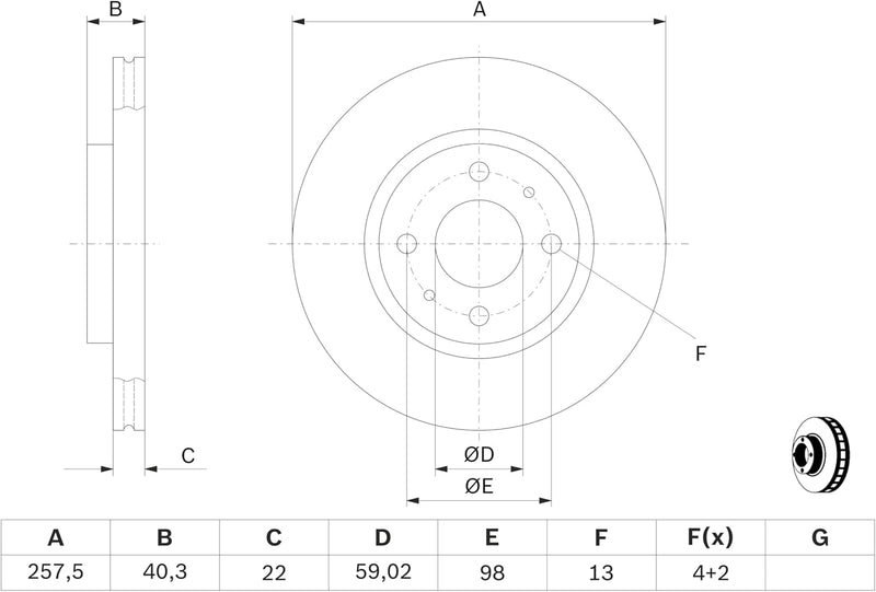 Bosch BD2044 Bremsscheiben - Vorderachse - ECE-R90 Zertifizierung - zwei Bremsscheiben pro Set