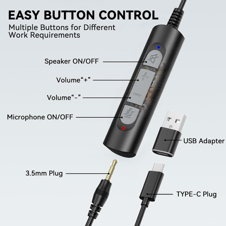 Wantek Stereo-Headset,schnurgebunden,USB-A,Mikrofon mit Noise Cancelling-ganztägiger Komfort-USB-A:P