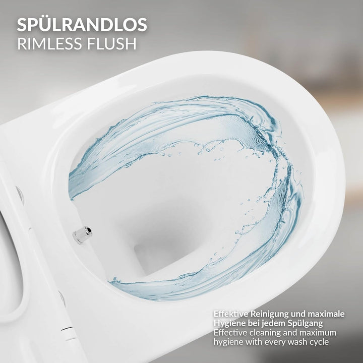 LuxeBath Spülrandloses Wand Hänge Dusch WC Weiss kurz aus Keramik mit Bidet-Funktion, Wand WC mit WC