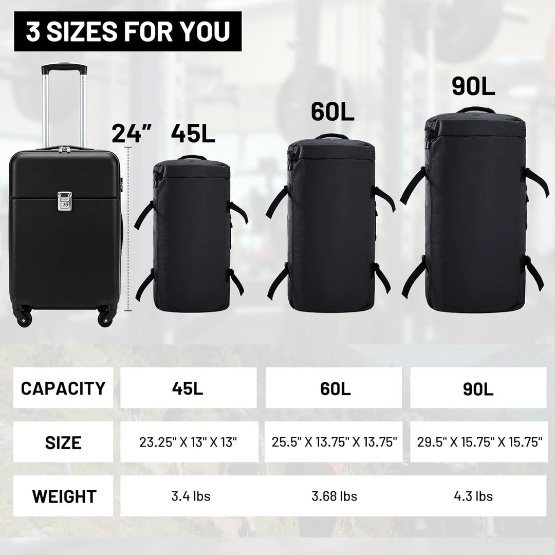 MIER Grosse Sporttasche wasserdicht Sportrucksack mit Schuhfach umwandelbar in Rucksack, 45L/60L/90L