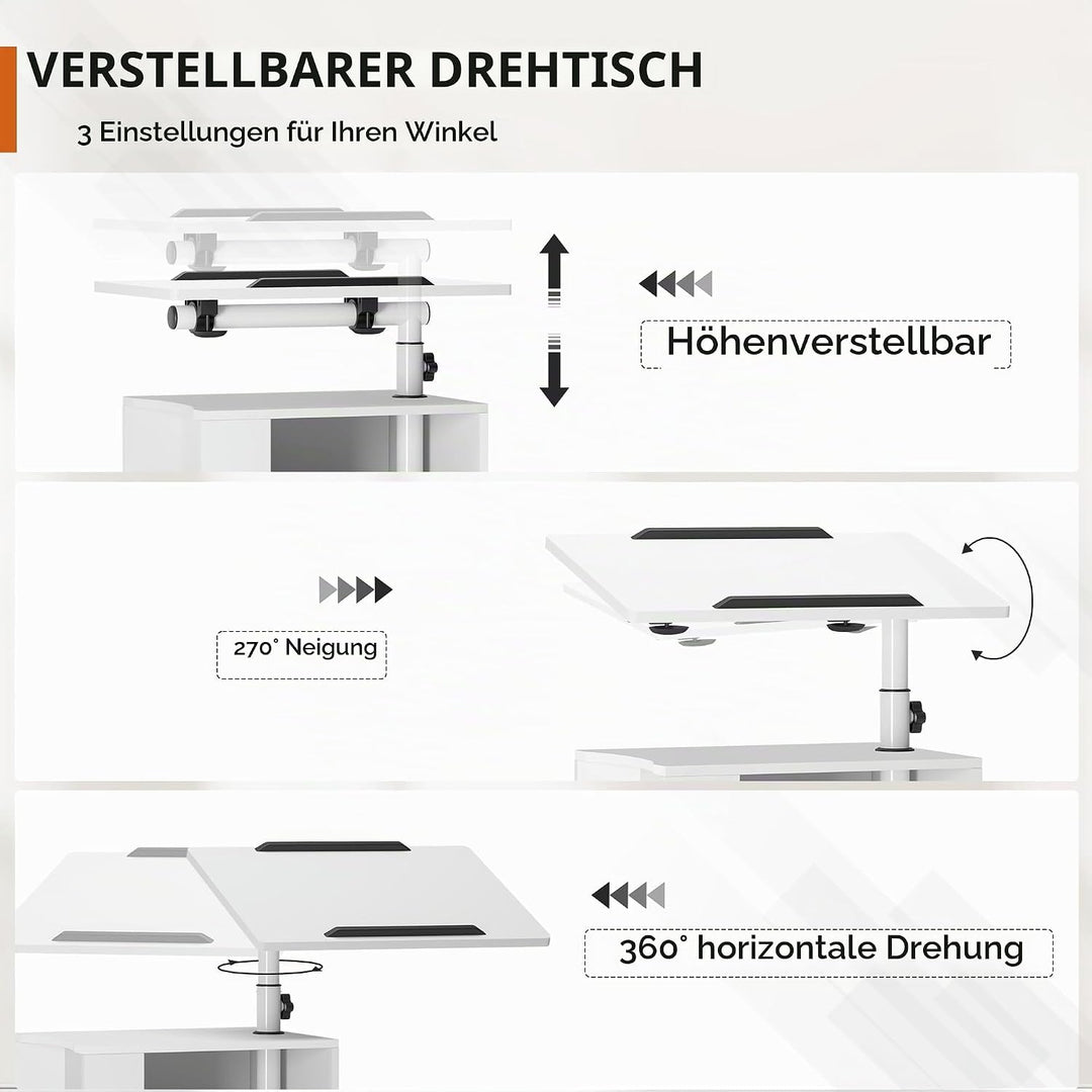 soges Betttisch Laptoptisch Sofatisch aus Holzwerkstoffen hochverstellbar mit drehbar Tischplatte ge