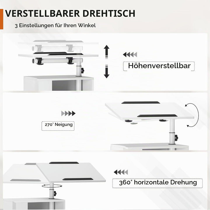 soges Betttisch Laptoptisch Sofatisch aus Holzwerkstoffen hochverstellbar mit drehbar Tischplatte ge