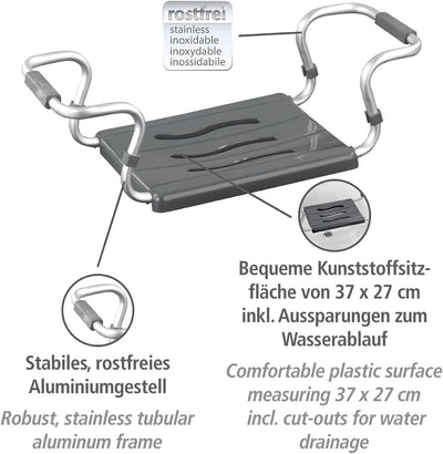 Maximex Badewannensitz Secura Silber - ausziehbar, 120 kg Tragkraft, Aluminium, 55-65 x 18 x 26 cm,