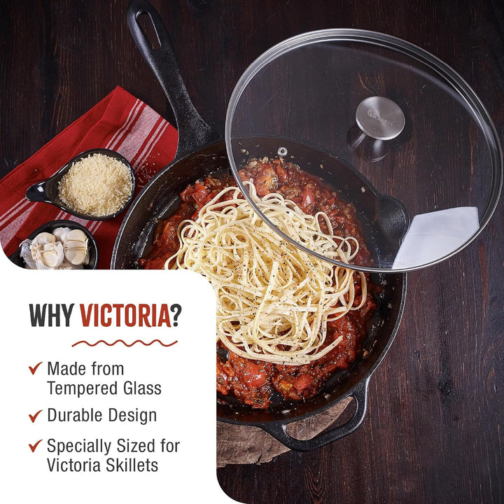 Victoria LID-483 Glass for 12 Inch Cast Iron Skillet, Frying Pan Lid Glasdeckel, Glas, 12 Inch - Rou
