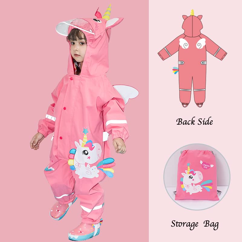 Fewlby Regenanzug Kinder, Regenjacke Einteilig Regenmantel mit Kapuze Regenponcho Jungen Mädchen Was