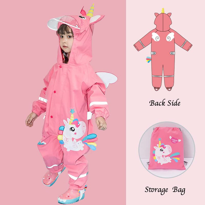 Fewlby Regenanzug Kinder, Regenjacke Einteilig Regenmantel mit Kapuze Regenponcho Jungen Mädchen Was