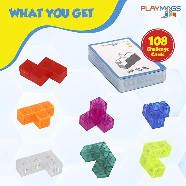Playmags Brainy Cube mit Brainy Cube Challenge Cards, Bausteine für kreatives offenes Spiel, pädag