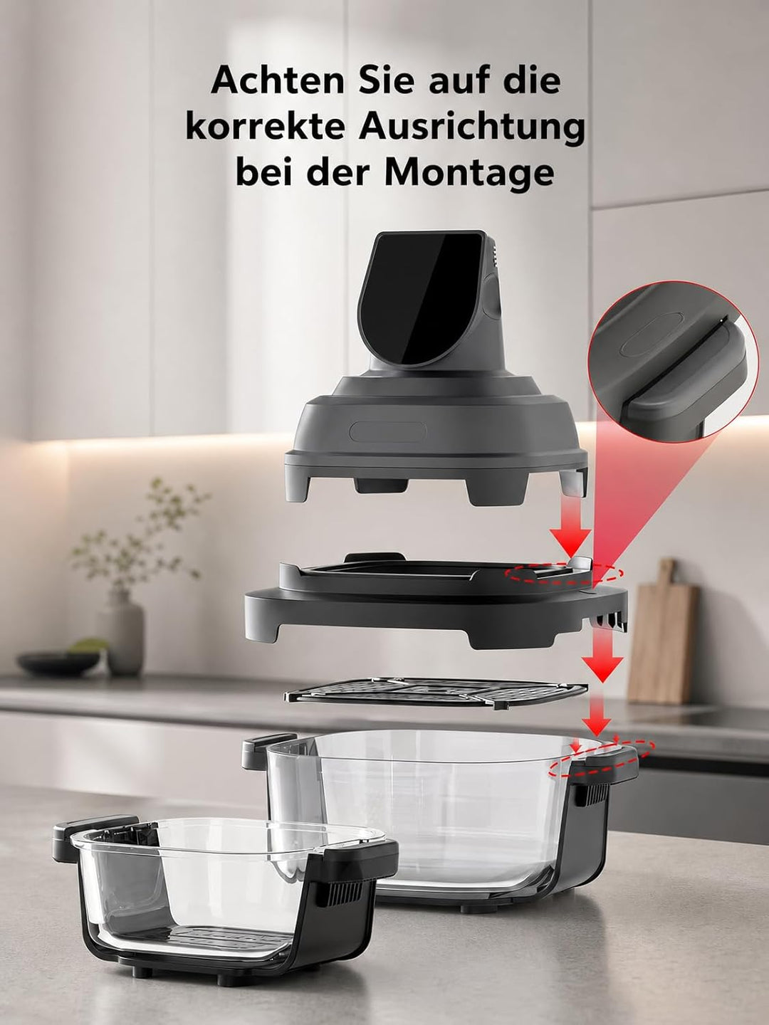 Cartman Tragbare Glas Heissluftfritteuse mit 2 Behältern (3,8 L + 1,4 L), 5-in-1 zum Frittieren, Bra