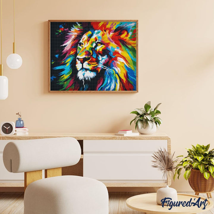 Figured'Art Diamond Painting Erwachsene 40x50cm Ganze Leinwand gerollt Löwe Farbenfroh Abstrakt 5D B