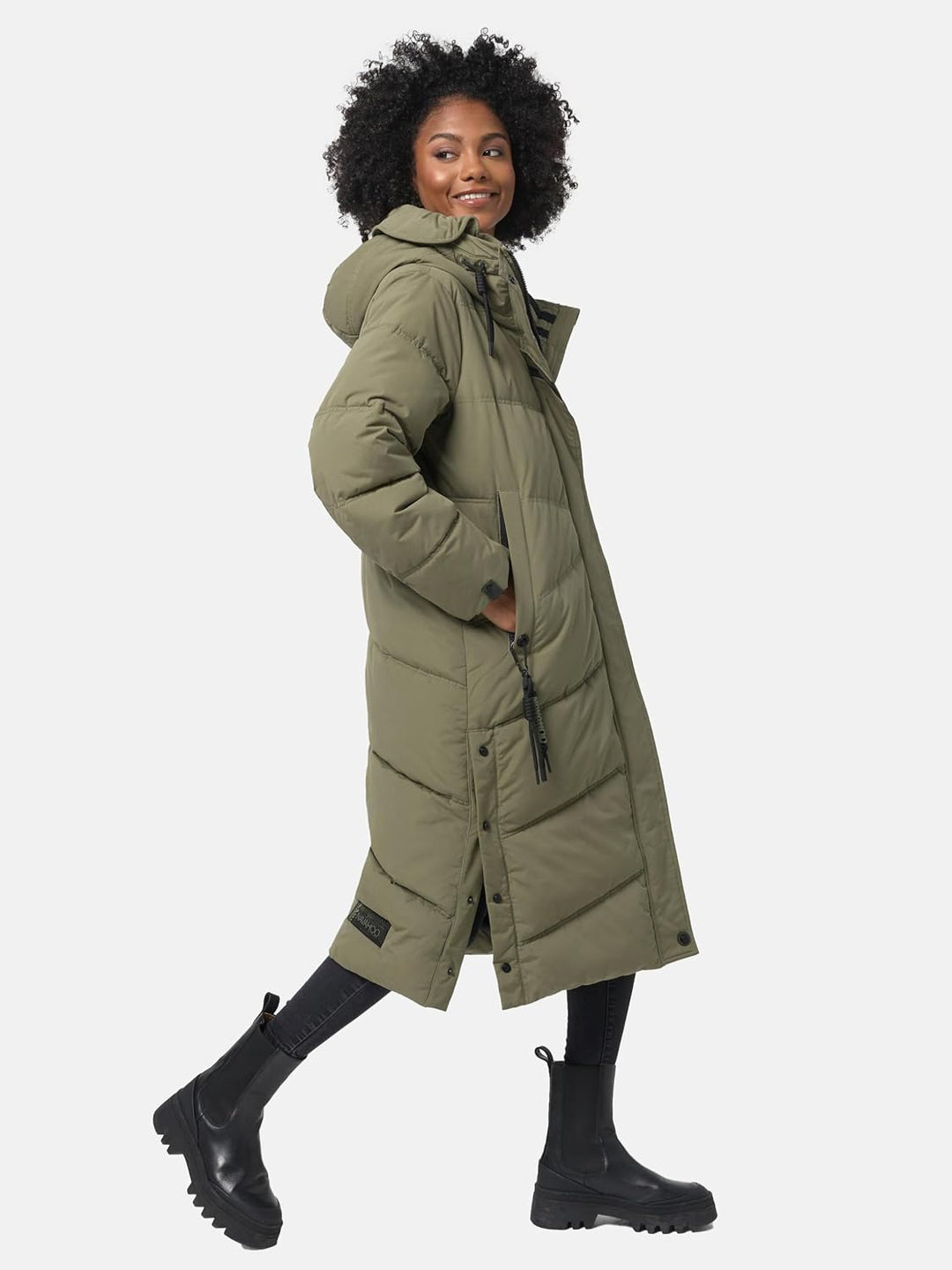 Navahoo Damen Wintermantel Warmer Steppmantel lang mit Kapuze Kuschelmausi S-XXL L Olive Leaf, L Oli