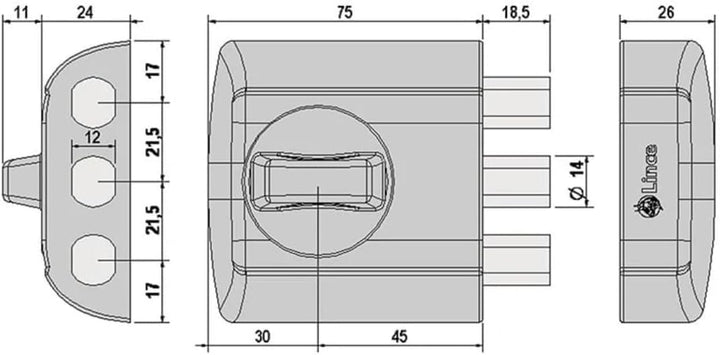 Lince Sicherheitsschloss SOBREPONER S7-Speziell für Türen aus Aluminium und PVC, Schwarz, 0