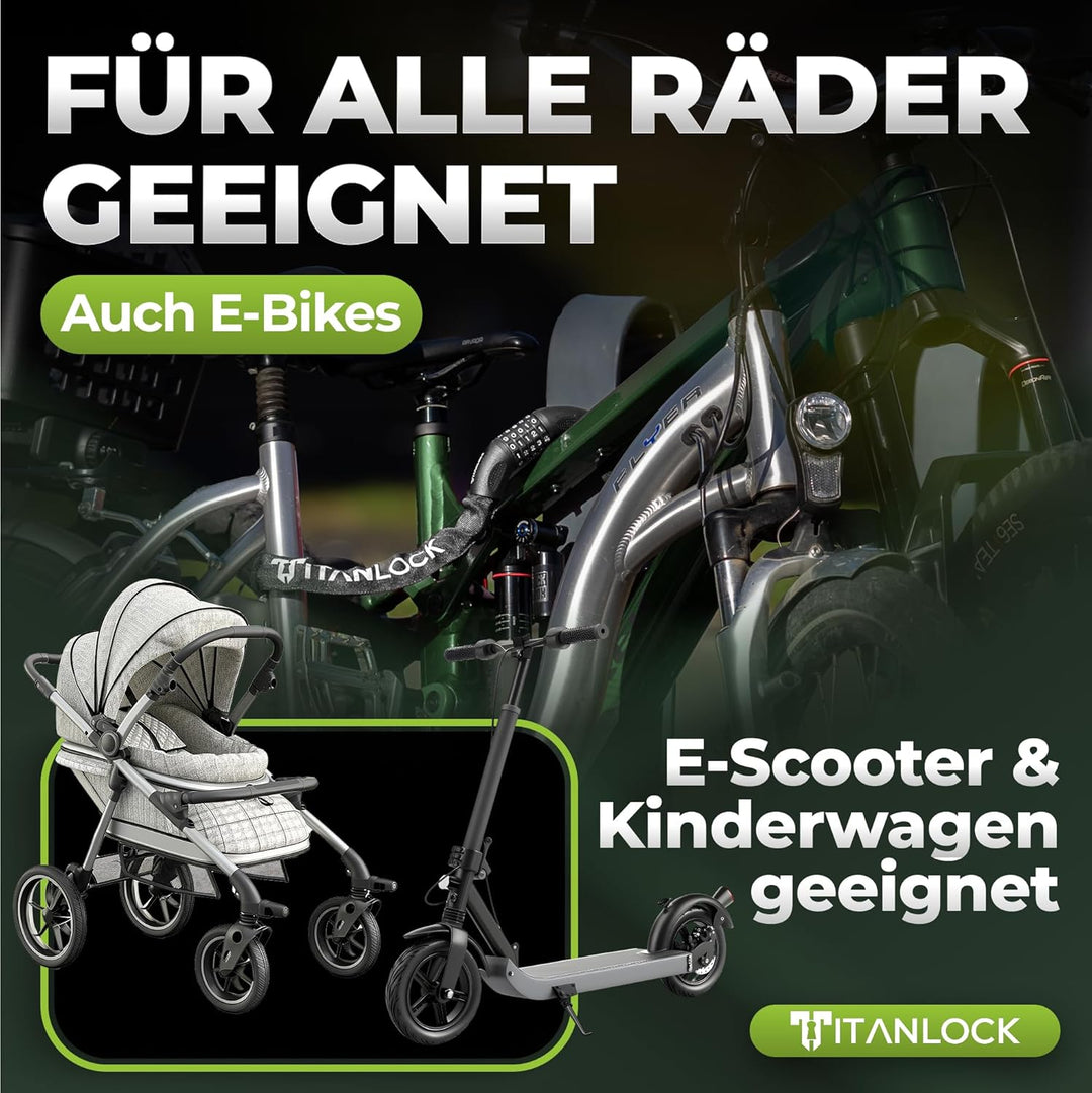 Fahrradschloss Kettenschloss Diebstahlsicher [REFLEKTIEREND] + Leichter Transport Rostfrei Sicherhei