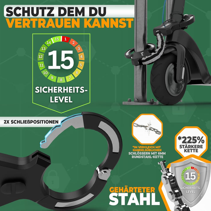 MIVELO E-Scooter Schloss extra sicher - Kettenschloss I Handschellenschloss für Elektroroller I Fahr