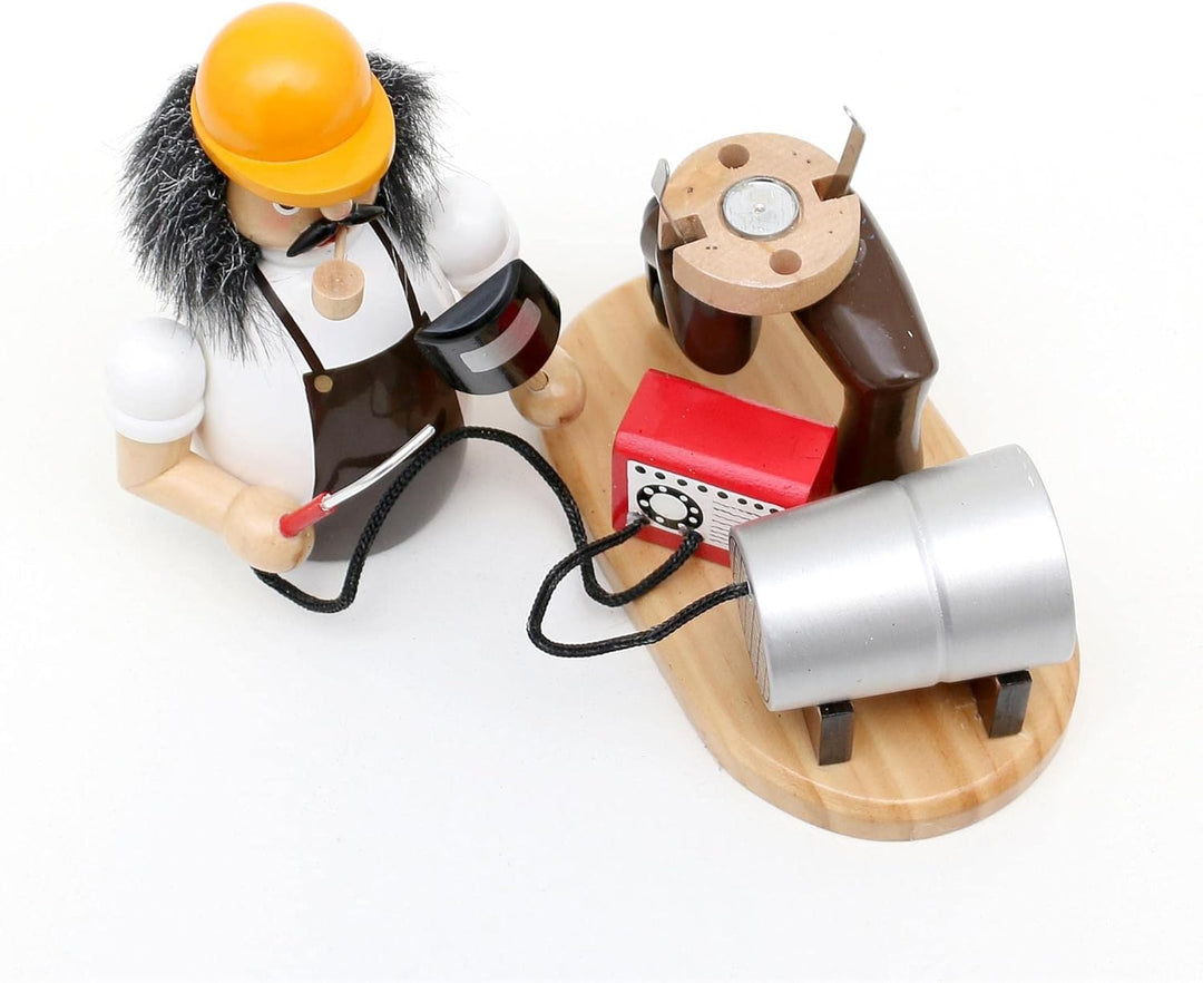 Dekohelden24 Holz Räuchermann/Räuchermännchen als Schweisser, mit Schweissgerät, L/B/H: 15 x 10 x 19