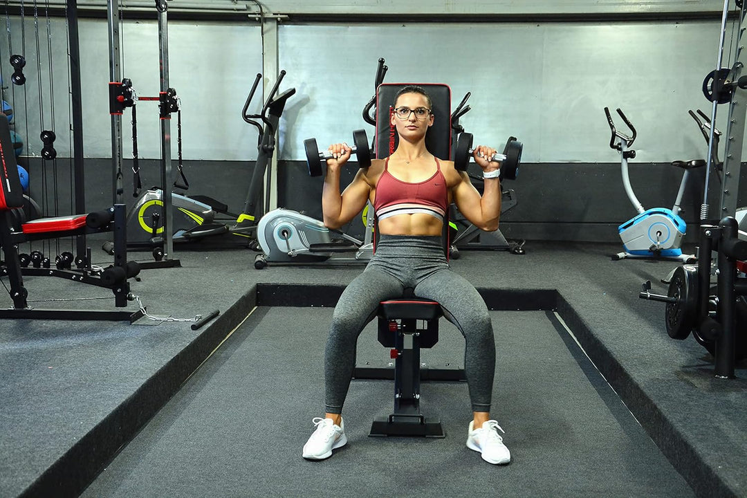 Train Hard® Premium Hantelbank verstellbar als Flachbank Schrägbank Negativbank mit Bein-Fixierung u