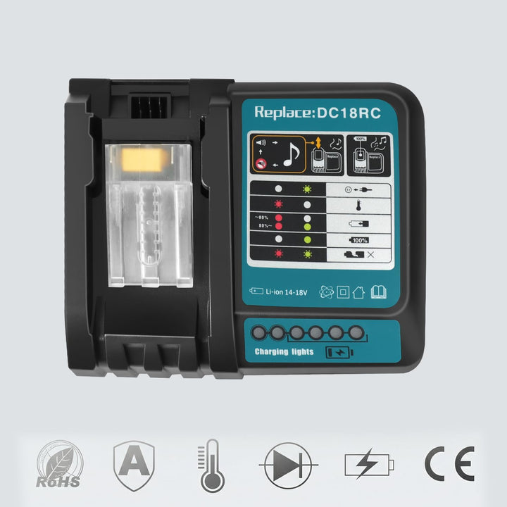 Waitley Schnellladegerät DC18RC kompatibel mit Makita 14,4 Volt und 18 Volt Akku