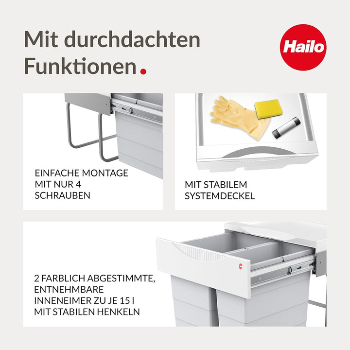 Hailo TR Swing 3644701 Rubbish Bin 50.2/30 for Cabinets from 500 mm with Hinged Door,