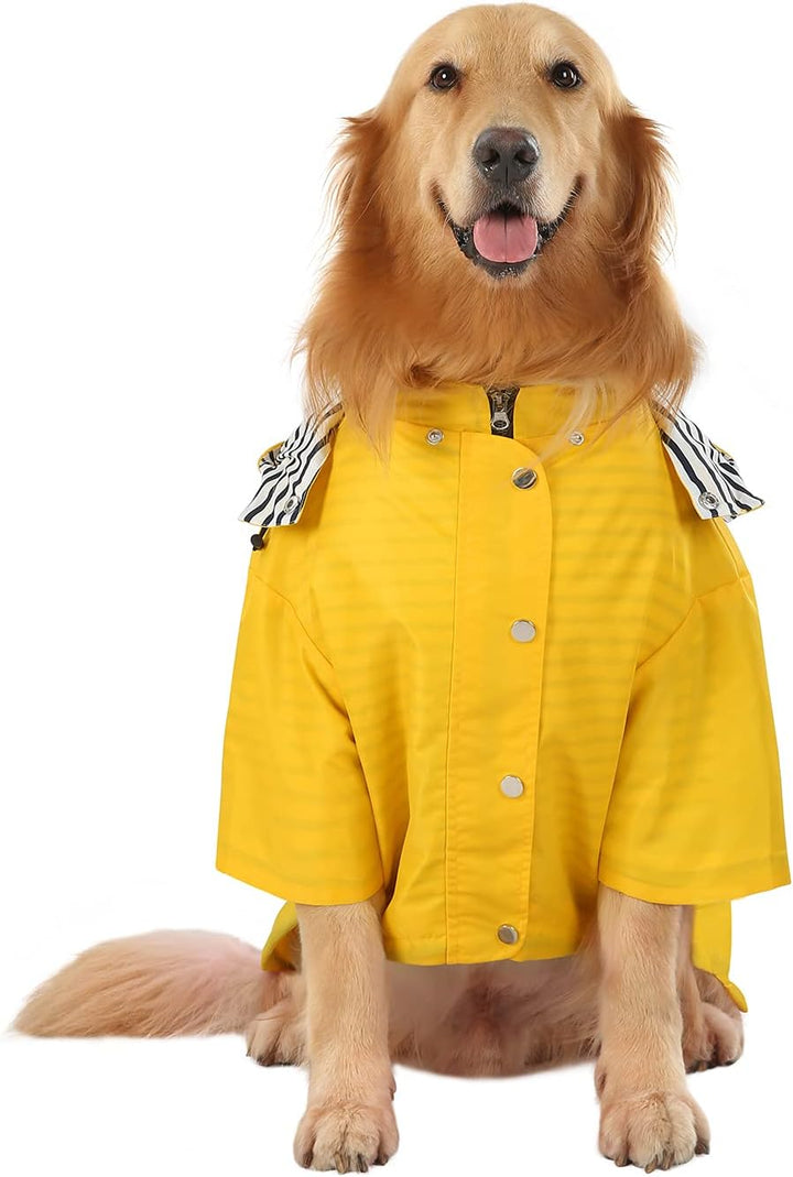 HDE Hunde-Regenmantel, doppellagig, Regenjacke mit Kapuze, für kleine bis grosse Hunde, Gelb - 2XL X