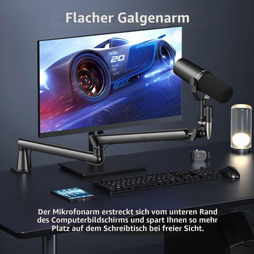 Gaming Mikrofon mit Low Profile Mic Arm, Mikrofonarm mit Kabelkanälen für Podcast Streaming Studio G