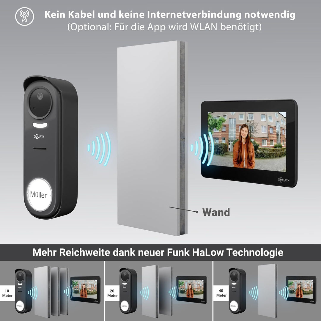 GOLIATH® Funkklingel mit Kamera &amp; Gegensprechanlage [MIT SMARTPHONE-APP] - Türklingel mit Full HD Ka