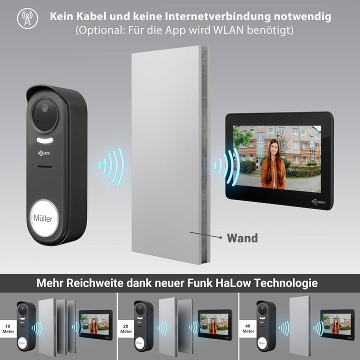 GOLIATH® Funkklingel mit Kamera &amp; Gegensprechanlage [MIT SMARTPHONE-APP] - Türklingel mit Full HD Ka