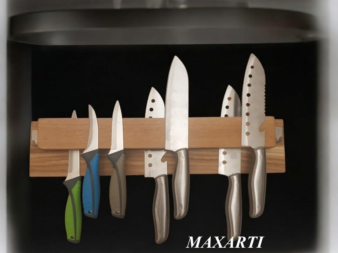 Maxarti - Eiche Massiv Magnetisch Messerhalter Doppelseitige Messerblock Messerleiste 45x9x4,5 cm Me