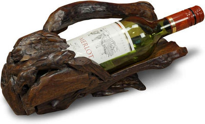 Kinaree Flaschenständer aus massivem Teak Wurzelholz - 30cm edler Flaschenhalter, 1 Flasche