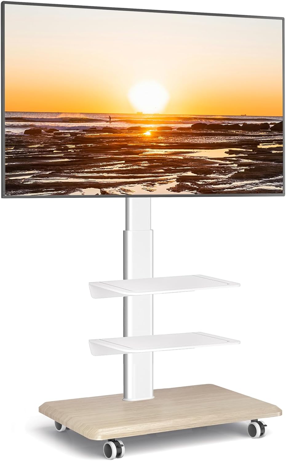 RFIVER Mobiler TV Ständer auf Rollen TV Bodenständer Rollbar mit 3 Ablagen für 26-65 Zoll Fernseher,