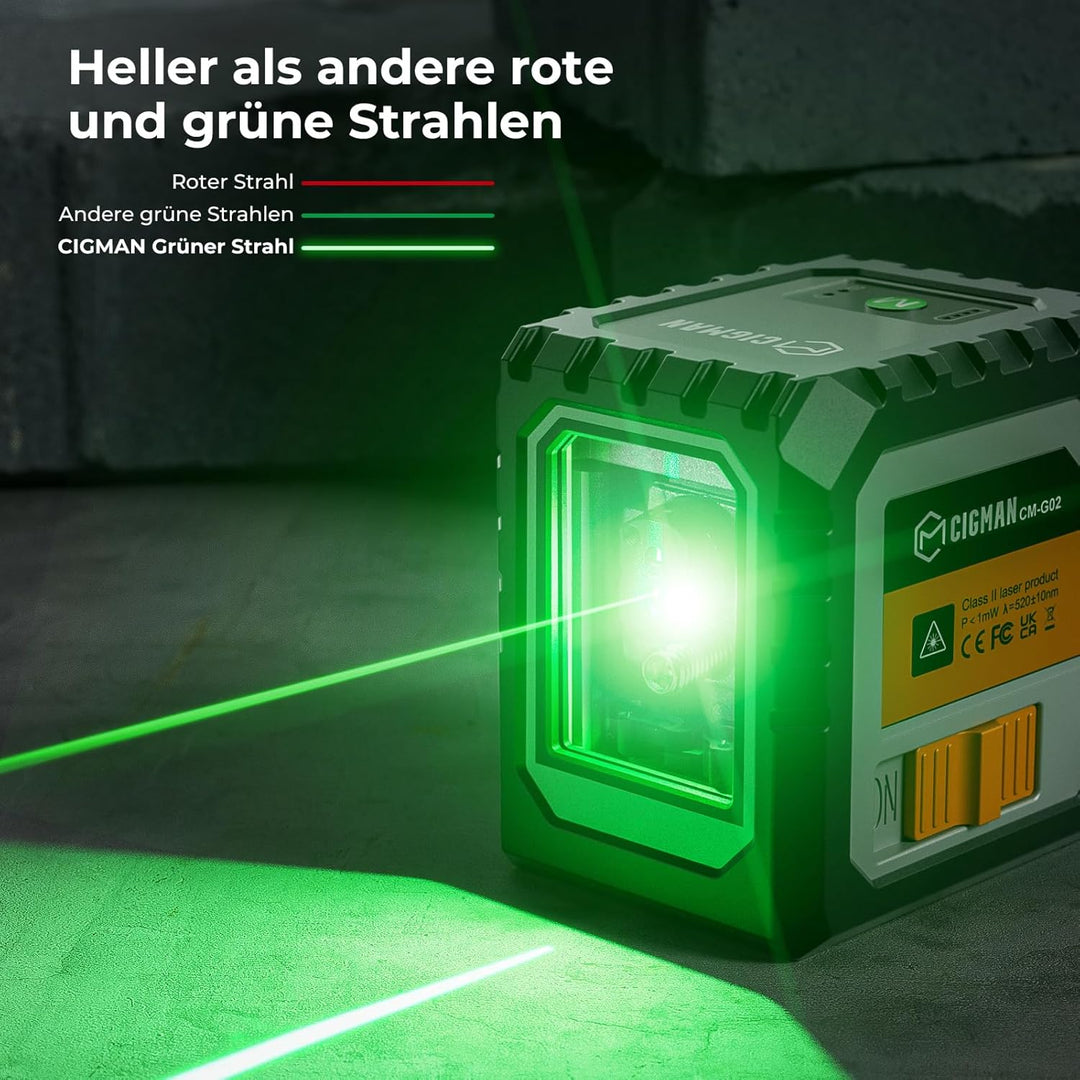 CIGMAN Kreuzlinienlaser Laser Wasserwaage,mit aufladbarem Akku,Linienlaser und grün selbstnivelliere