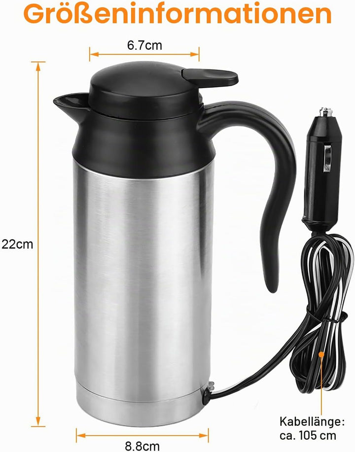 Auto Wasserkocher 12V 120W 750ml Edelstahl Reisewasserkocher Autowasserkocher mit Zigarettenanzünder
