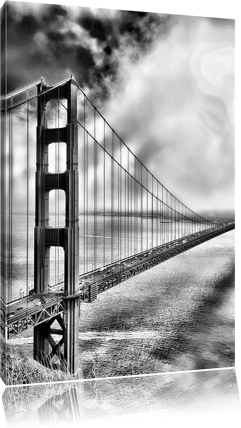 Pixxprint Monocrome, Golden Gate Bridge San Francisco, Format: 100x70 auf Leinwand, XXL riesige Bild
