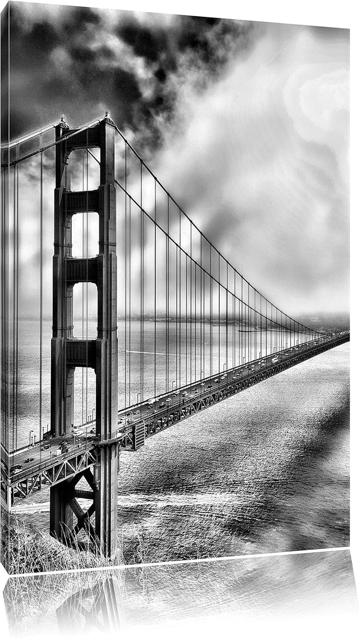 Pixxprint Monocrome, Golden Gate Bridge San Francisco, Format: 100x70 auf Leinwand, XXL riesige Bild