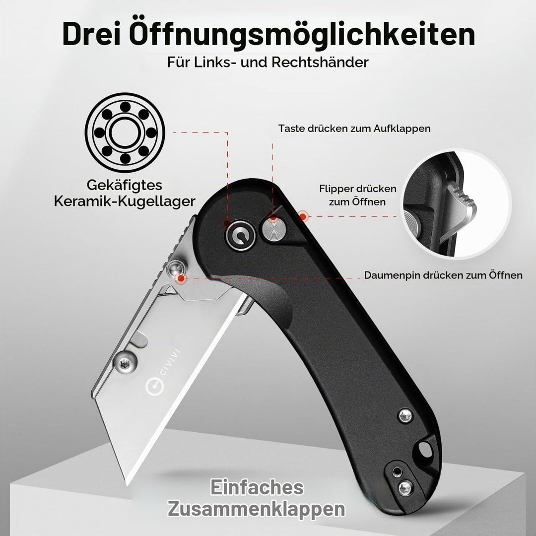CIVIVI Cutter Messer, Elementum Faltbares Universalmesser mit 3 austauschbaren klingen C23039B-1 Sch