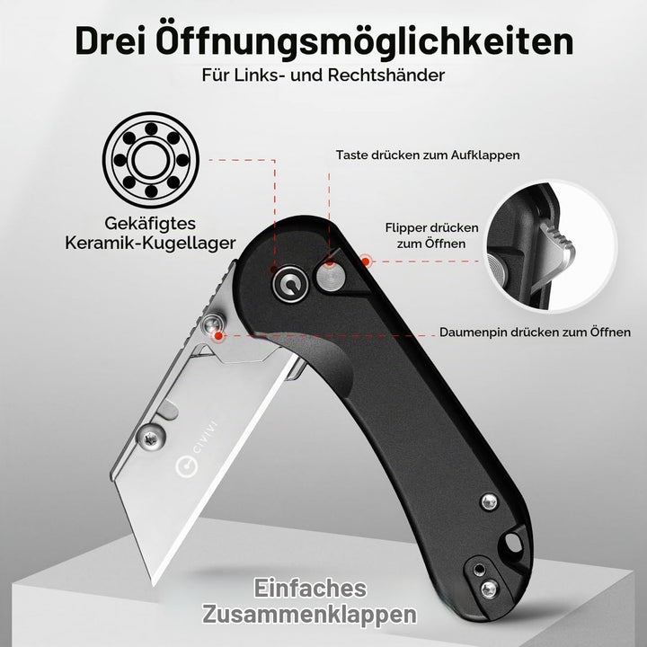 CIVIVI Cutter Messer, Elementum Faltbares Universalmesser mit 3 austauschbaren klingen C23039B-1 Sch