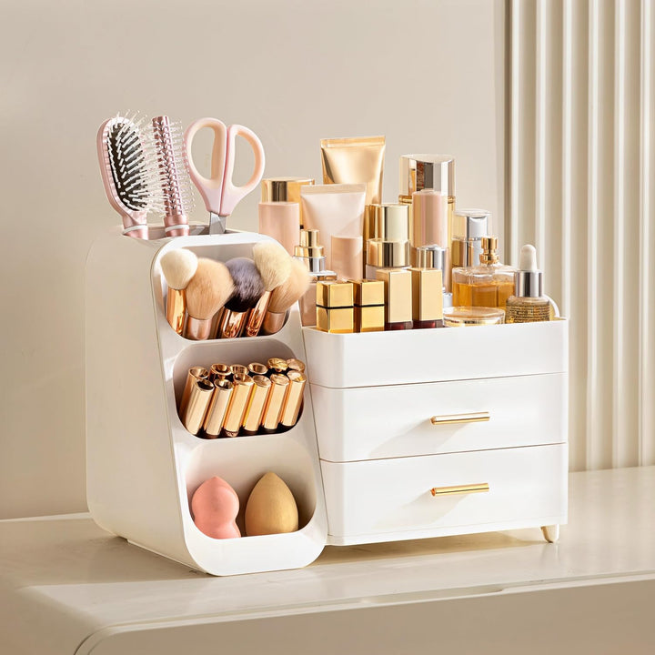 HBlife Makeup Kosmetik Organizer mit Schubladen, Pinsel Organizer, 3-in-1 Plastic Kosmetik Aufbewahr