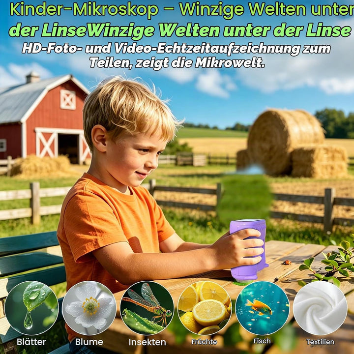 Digitales Mikroskop für Kinder, 2-in-1 1000X Tragbares Mikroskop &amp; 10X Fernglas für Kinder mit Foto