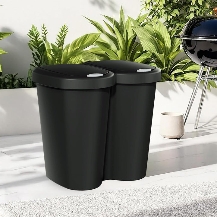 Spetebo Duo Abfall Eimer 40L schwarz - 2x 20L - Müll Sammler Trenner Behälter Deckel