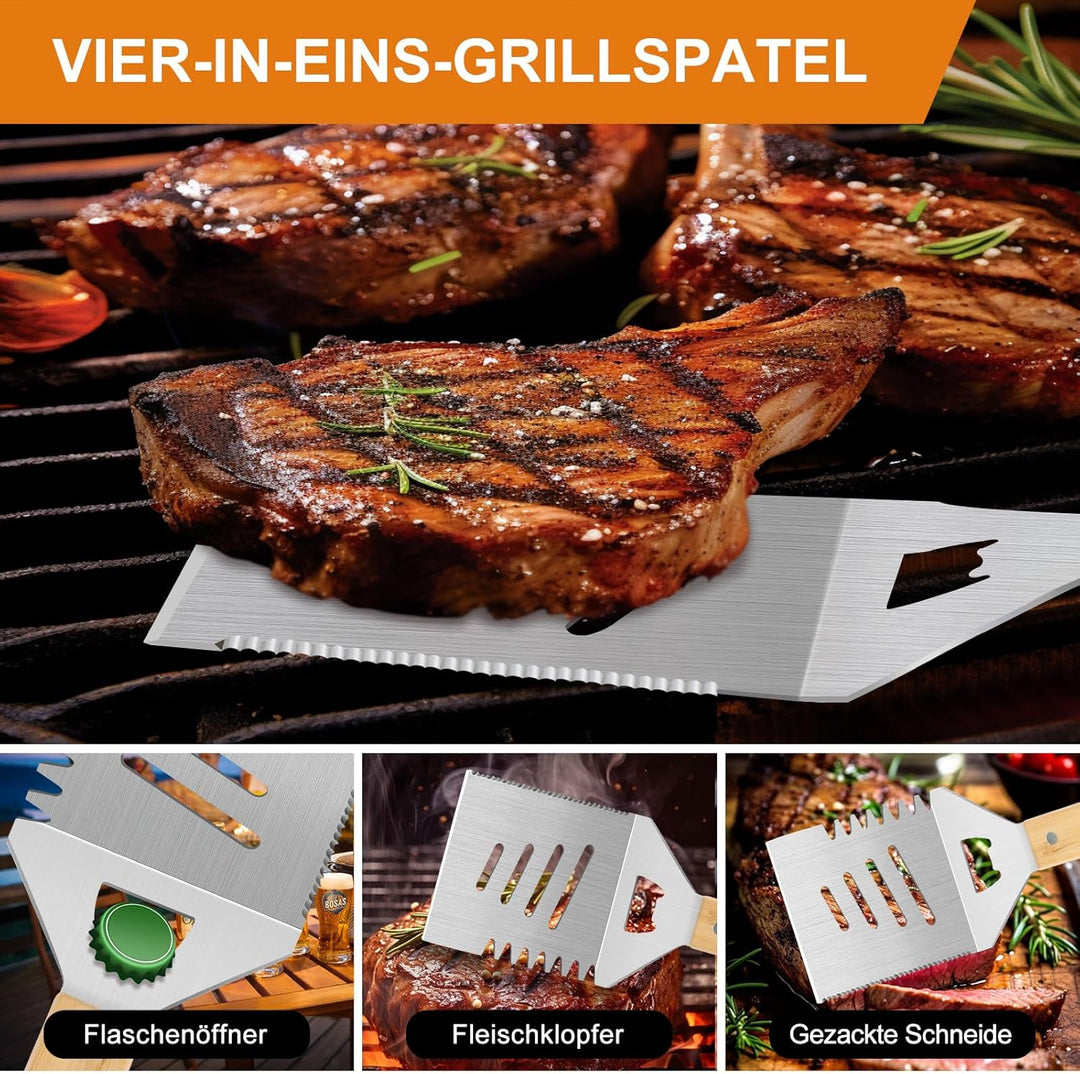 OPa Geschenke,4 Stücke BBQ Grillbesteck Set Edelstahl Grillzubehör für Männer Geschenk Geburtstag Ho