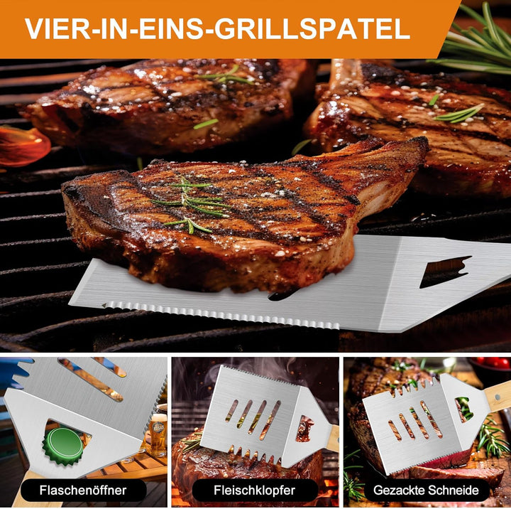 OPa Geschenke,4 Stücke BBQ Grillbesteck Set Edelstahl Grillzubehör für Männer Geschenk Geburtstag Ho
