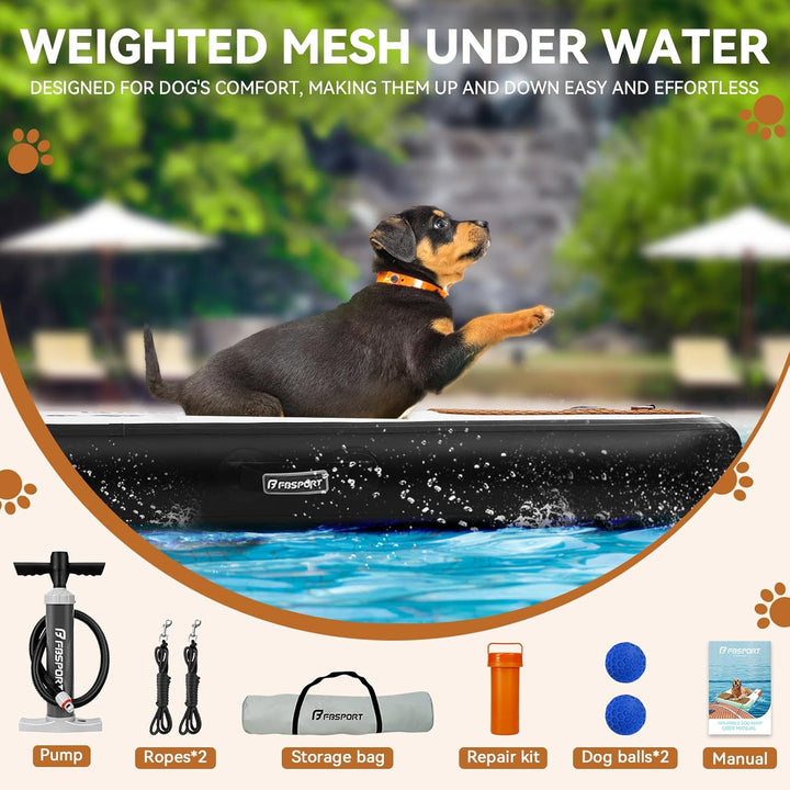 FBSPORT Hunderampe Aufblasbare Hunde Wasserrampe, Hundeboot Rampe Schwimmende Dock Leiter für Pool,