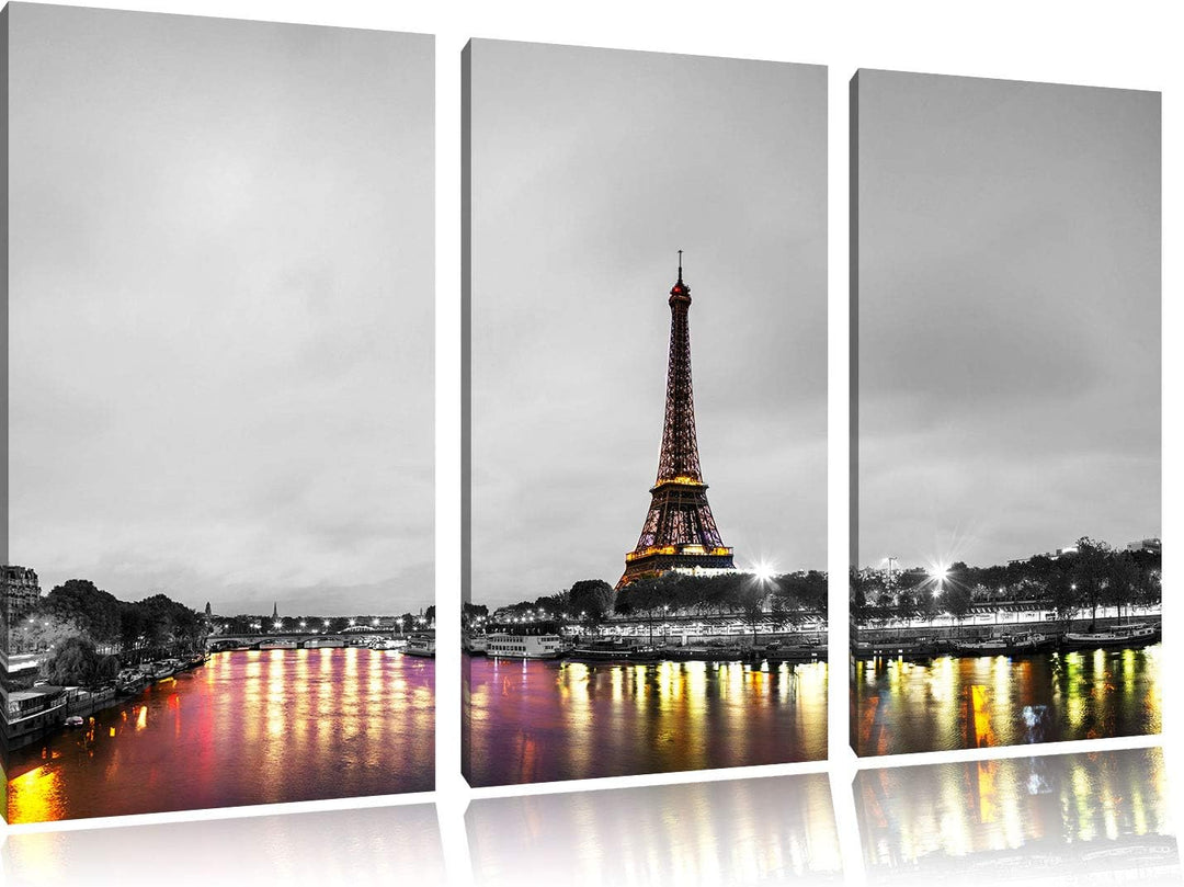 Pixxprint Eifelturm in Paris als Leinwandbild | Grösse: 3 Teilig (120x80) | Wandbild| Kunstdruck | f