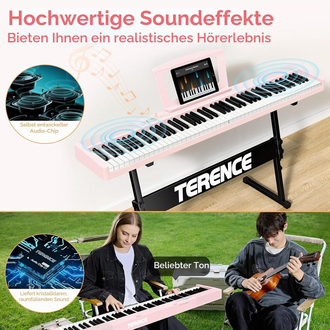 TERENCE Digitalpiano, Musikinstrument für Erwachsene, mit 88 gewichteten Tasten, 1800 mAh Akku, 2 x