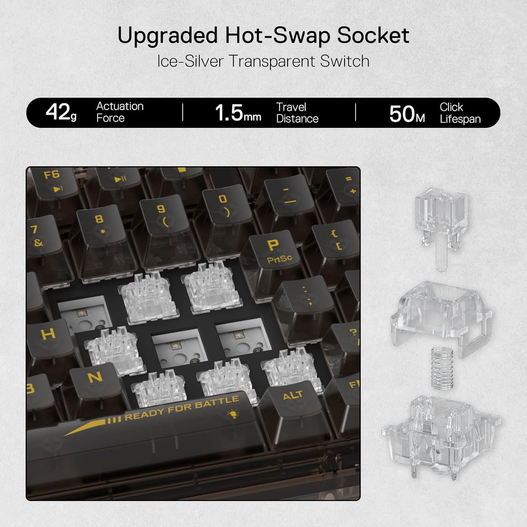Redragon K649 PRO Gaming-Tastatur mit Dichtung, 3 Modi, 82 Tasten, volltransparente Hot-Swap-Mechani
