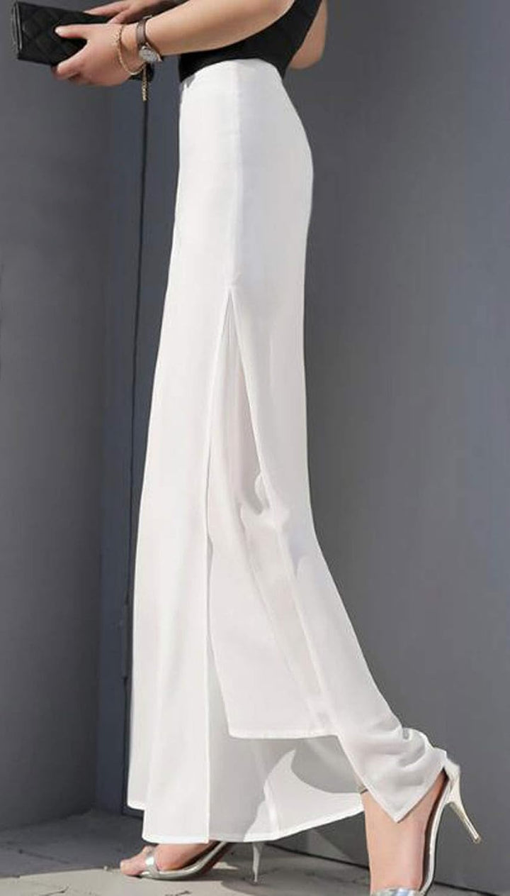 Putaowor Damen Leicht Chiffon hohe elastische Taille Fliessende Hose ausgestellt gerades Bein Frauen