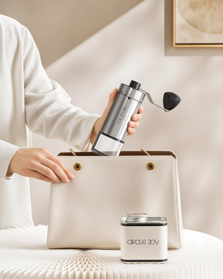CIRCLE JOY Tragbare Manuelle Kaffeemühle mit keramischem Konischem Frässtift und 40 Externen Einstel