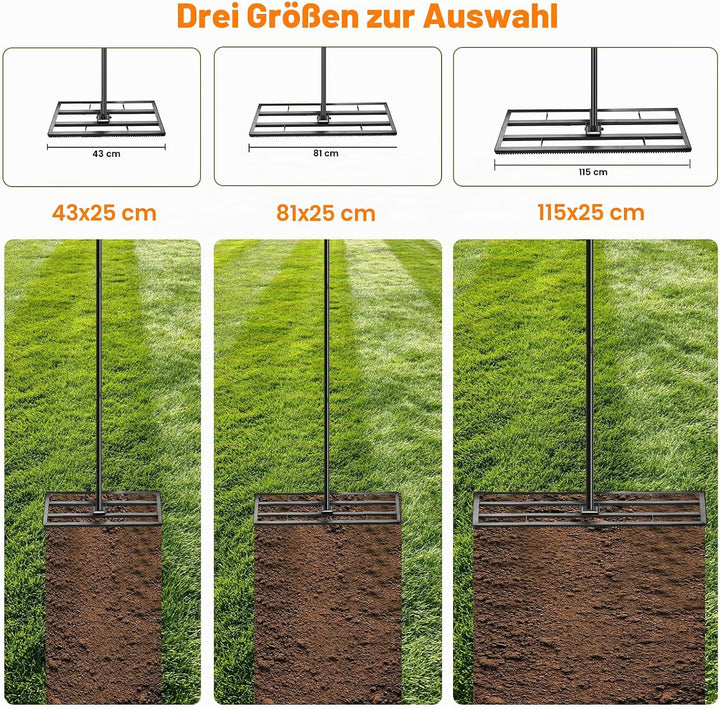 Rasen Nivellierrechen 81x25cm mit Gezahnte Seite und 199 cm Langer Griff, 2-In-1 Rasen-Nivelliergera