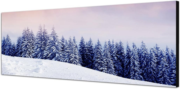 Paul Sinus Art Panoramabild auf Leinwand und Keilrahmen 150x50cm Winterlandschaft Wald Sonne Wolkenh