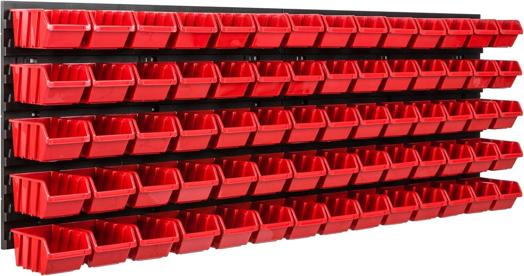 Lagersystem Werkstattregal | 115 x 39 cm | 70 stck. Box | Wandregal mit Stapelboxen - Wandplatten Ex