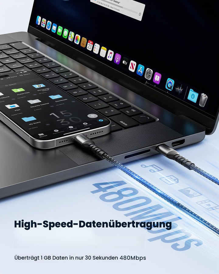 sharge 240W USB-C-Schnellladekabel, 1,5m Geflochtenes USB-C PD3.1, Extrem Langlebig für MacBook Pro,
